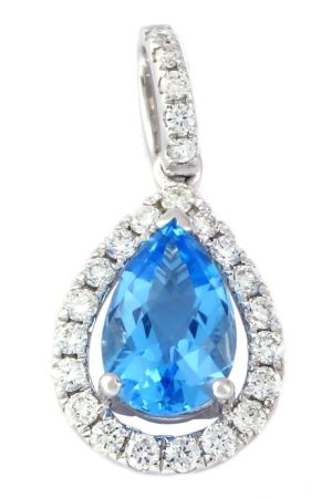 0.24 Ct 18K White Gold 0.69 Ct Aquamarine Diamond Pendant