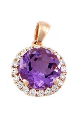 0.25 Ct 18K Rose Gold 0.68 Ct Amethyst Diamond Pendant