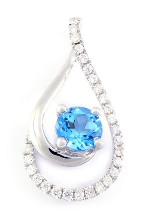 0.17 Ct 18k White Gold 0.35 Ct Aquamarine Diamond Pendant