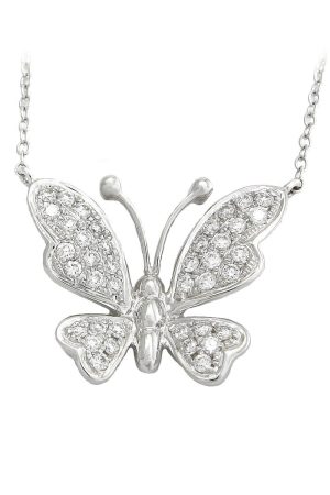 0.27 Carats 18K White Gold Butterfly Diamond Necklace
