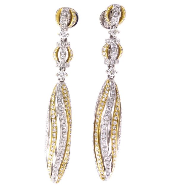 1.15 Ct 18K Two Color Gold Hanging Diamond Earrings