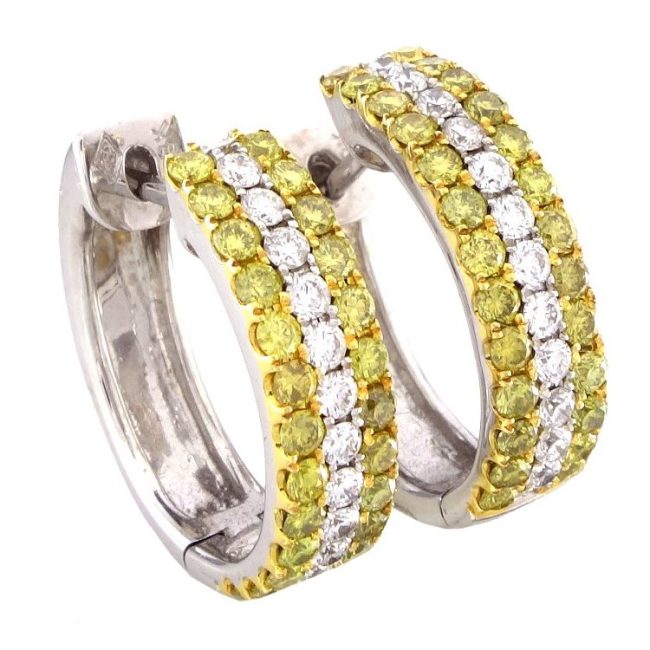 1.22 Carats 18K White Gold Hoop Diamond Earrings