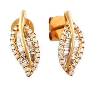 Rose Gold Leaf Shaped 0.29 Carats Diamond Earrings