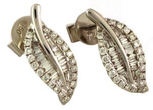 The White Gold Leaf Shaped Diamond Earrings