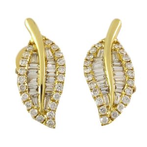The Yellow Gold Leaf Shaped Diamond Earrings