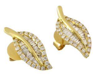 The Yellow Gold Leaf Shaped Diamond Earrings