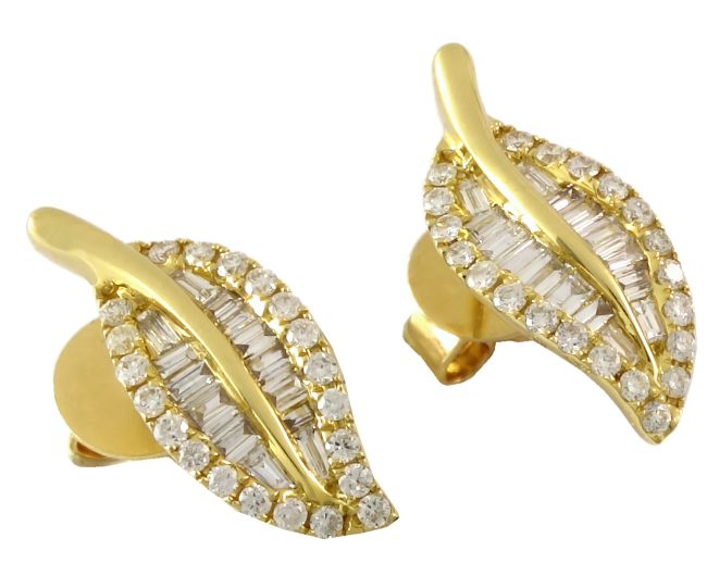 The Yellow Gold Leaf Shaped Diamond Earrings