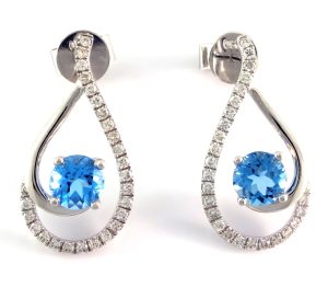 White Gold Topaz 0.35 Ct Diamond Earrings