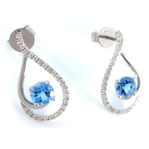 White Gold Topaz 0.35 Ct Diamond Earrings