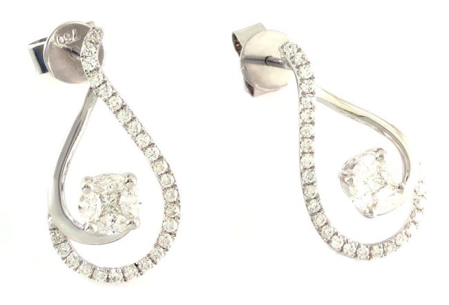 18K White Gold Push Back 0.74 Carats Diamond Earrings