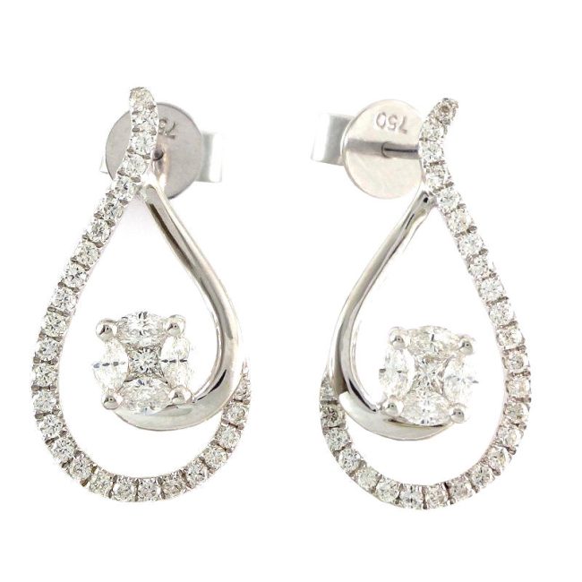 18K White Gold Push Back 0.74 Carats Diamond Earrings