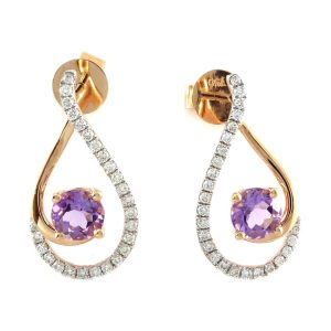 Rose Gold 0.35 Cts Amethyst Diamond Earrings