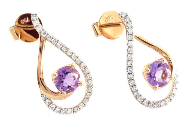 Rose Gold 0.35 Cts Amethyst Diamond Earrings