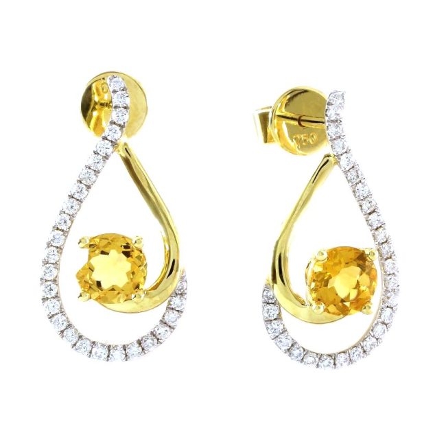 Yellow Gold 0.93 Ct Citrine 0.35 Ct Diamond Earrings