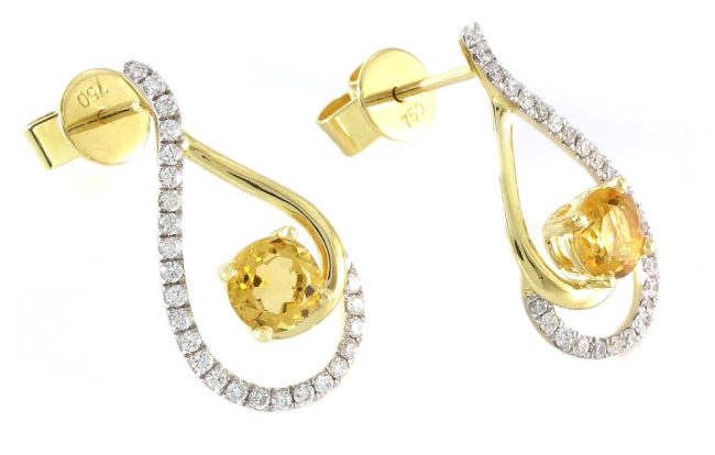 Yellow Gold 0.93 Ct Citrine 0.35 Ct Diamond Earrings