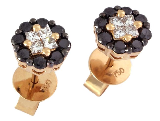 Rose Gold 0.61 Cts  Diamond Earrings With Black Diamonds