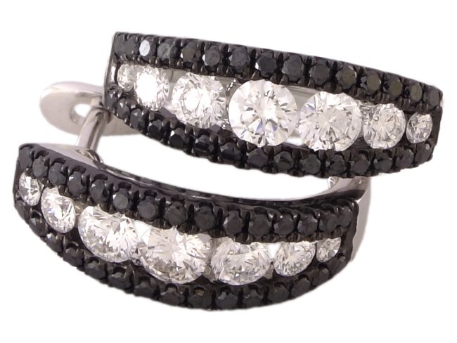 1.26 Ct 18K White Gold Latch Black Diamond Earrings