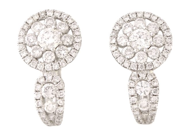 1.09 Carats 18K White Gold French Back Diamond Earrings
