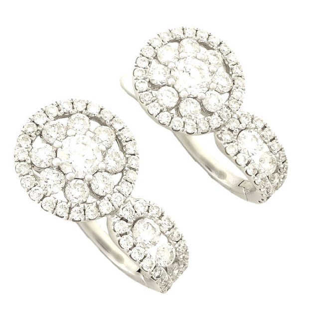 1.09 Carats 18K White Gold French Back Diamond Earrings
