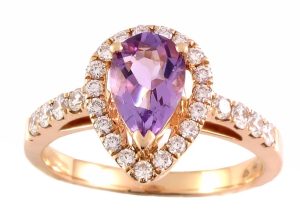 The Rose Gold Ring With 0.42 Ct Diamonds and Amethyst