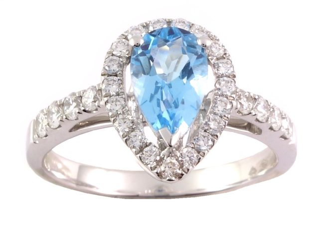 White Gold Diamond Ring With 1.22 Ct Topaz