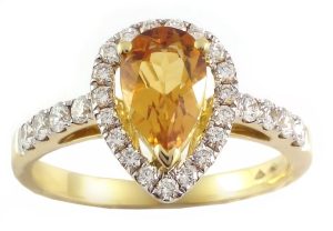 The Yellow Gold Ring With 0.42 Ct Diamonds and Citrine