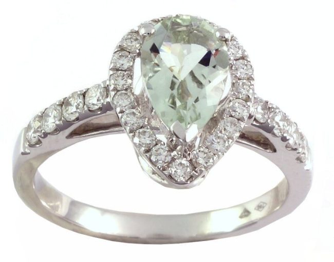 0.42 Ct White Gold Green Amethyst Diamond Ring