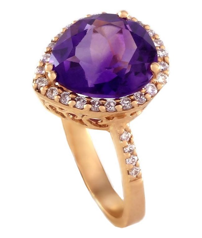 Rose Gold Diamond Ring With 2.94 Ct Amethyst