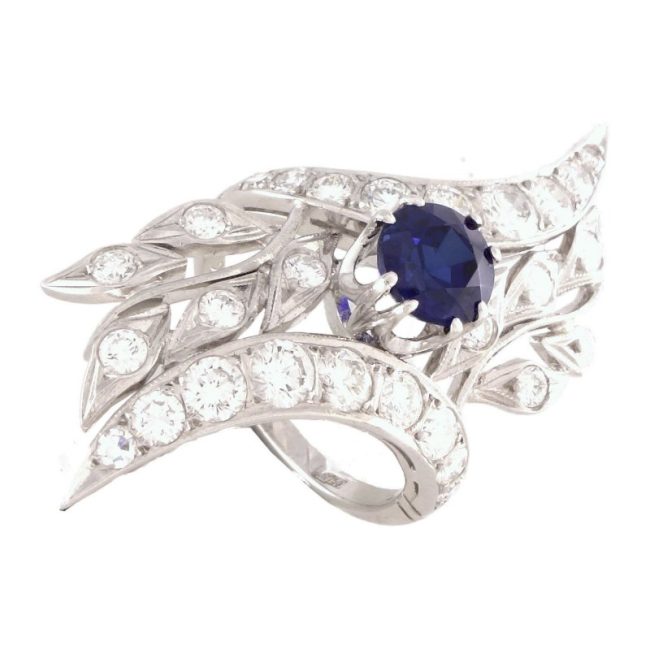 1.32 Carats White Gold Diamond Ring With Sapphire