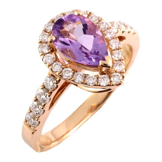 The Rose Gold Ring With 0.42 Ct Diamonds and Amethyst