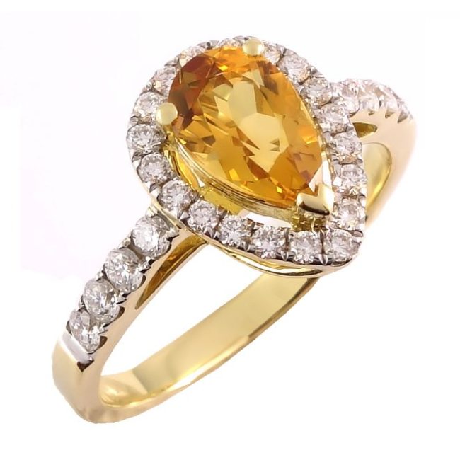 The Yellow Gold Ring With 0.42 Ct Diamonds and Citrine