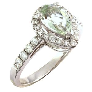 0.42 Ct White Gold Green Amethyst Diamond Ring