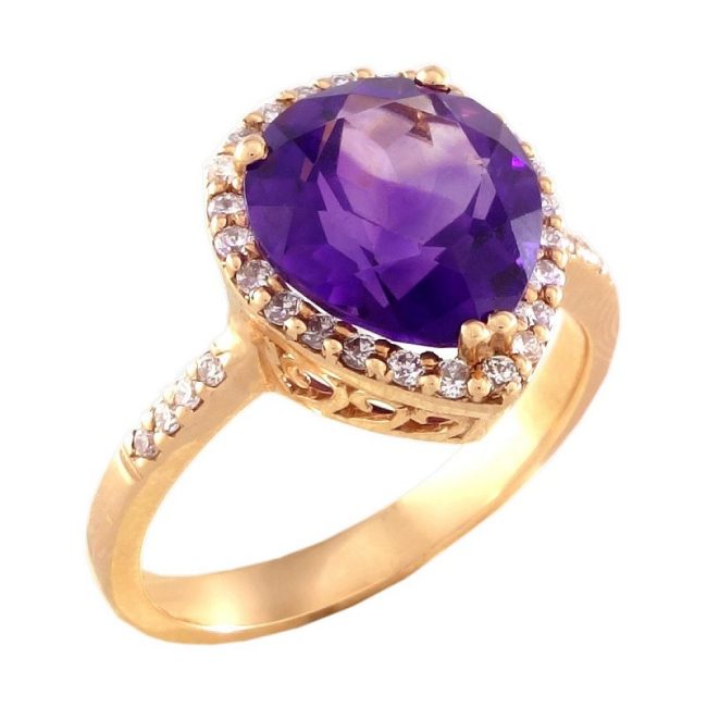 Rose Gold Diamond Ring With 2.94 Ct Amethyst
