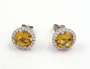 3.06 Ct Citrine 0.50 Ct Studded White Gold Diamond Earrings