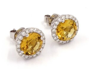 3.06 Ct Citrine 0.50 Ct Studded White Gold Diamond Earrings