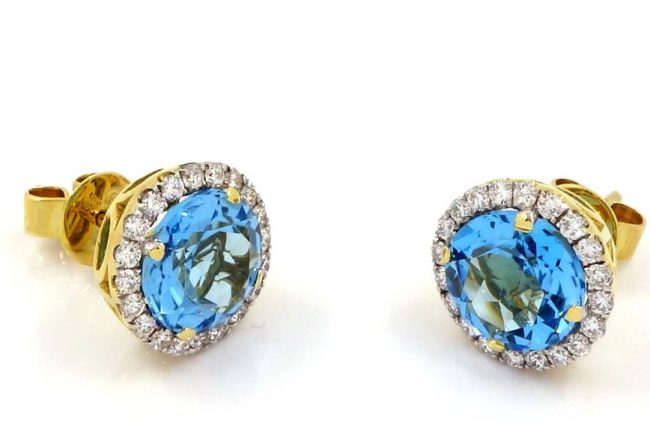 3.57 Ct Topaz Yellow Gold 0.50 Cts Stud Diamond Earrings