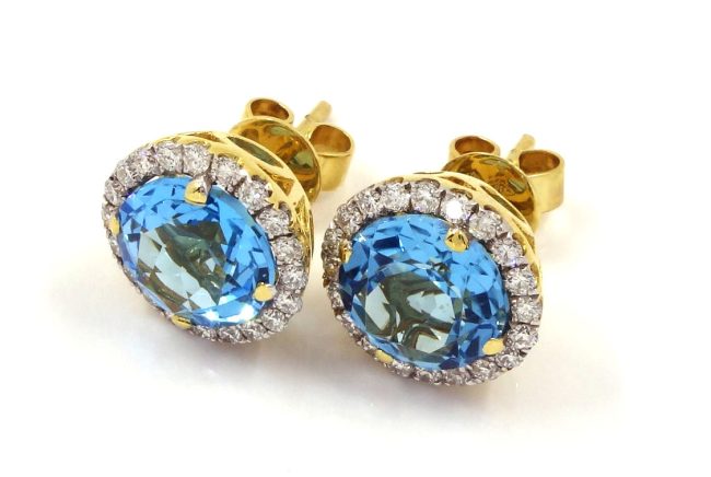 3.57 Ct Topaz Yellow Gold 0.50 Cts Stud Diamond Earrings