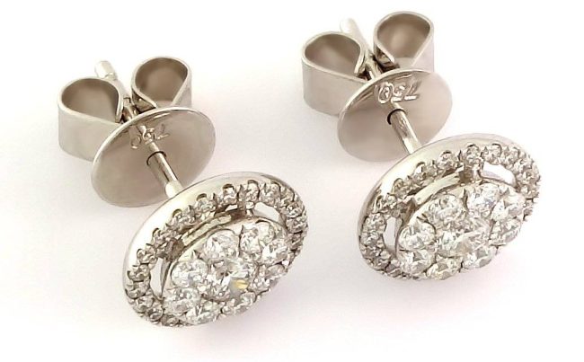 0.80 Ct 18K White Gold Round Push Back Diamond Earrings