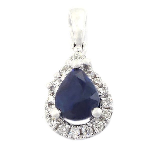 White Gold 0.50 Ct Sapphire 0.10 Carats 18K Diamond Pendant