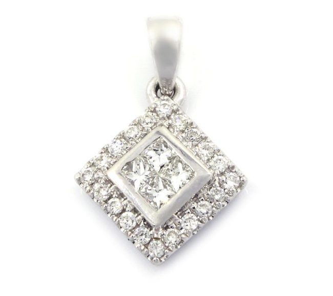 0.16 Ct 18K White Gold Square Diamond Pendant