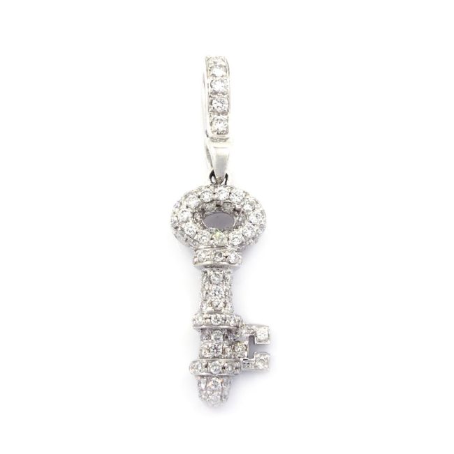 18K White Gold 0.45 Carats Key Shaped Diamond Pendant