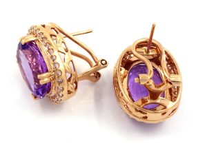 18K Rose Gold Amethyst Diamond Earrings