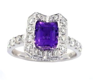 White Gold Diamond Ring With Amethyst