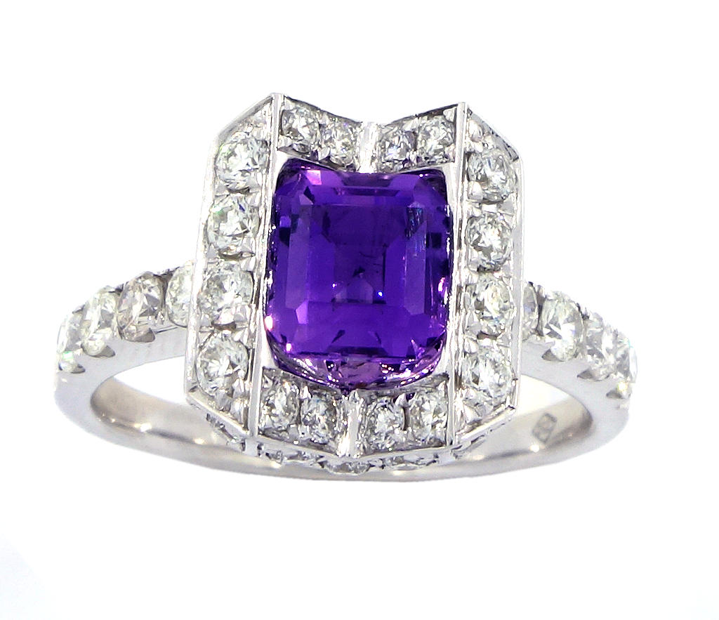 Buy White Gold Diamond Ring With Amethyst Online - Antwerp Or | Jeweler