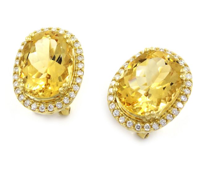 Yellow Gold 0.51 Carats Citrine Diamond Earrings