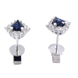 White Gold 0.74 Ct Sapphire 0.35 Ct Stud Diamond Earrings