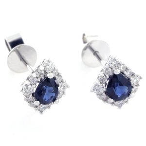 White Gold 0.74 Ct Sapphire 0.35 Ct Stud Diamond Earrings