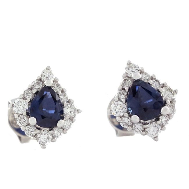 White Gold 0.74 Ct Sapphire 0.35 Ct Stud Diamond Earrings